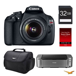 Canon EOS Rebel T5 18MP DSLR Camera w/ 18-55mm Lens, 32GB, Printer Kit