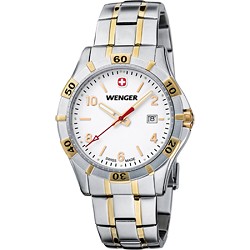 Wenger Mens Platoon Analog Watch   White Dial/Bi Color Stainless Steel Bracelet