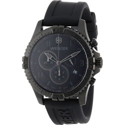 Wenger Mens Squadron Chrono Watch   Black Dial/Black Silicone Strap