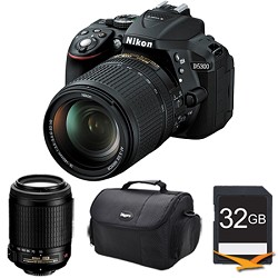 Nikon D5300 DX Format 24.2 MP DSLR Camera (Black) 18 140mm and 55 200mm Lens Bun