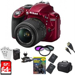 Nikon D3300 DSLR 24.2 MP HD 1080p Camera with 18 55mm Lens   Red Bundle