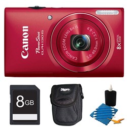 Canon PowerShot ELPH 130 IS Red 16MP Digital Camera 8GB Bundle