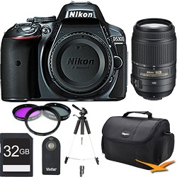 Nikon D5300 DX Format 24.2 MP DSLR (Gray) with 55 300mm VR Pro Lens and Memory B