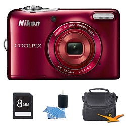 Nikon COOLPIX L30 20.1MP 5x Opt Zoom HD 720p Video Digital Camera Red Kit