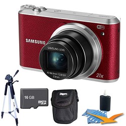 Samsung WB350 16.3MP 21x Opt Zoom Smart Camera Red 16GB Kit