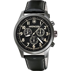 Wenger Mens Terragraph Chonograph Watch   Black Dial/Black Leather Strap