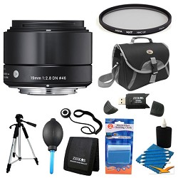 Sigma 19mm F2.8 EX DN ART Black Lens for Micro Four Thirds Filter Bundle