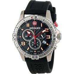 Wenger Mens Squadron Chrono Watch   Black Dial/Black Silicone Strap