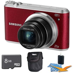 Samsung WB350 16.3MP 21x Opt Zoom Smart Camera Red 8GB Kit