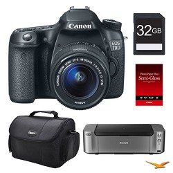 Canon EOS 70D DSLR Camera 18 55mm Lens, 32GB, Printer Bundle